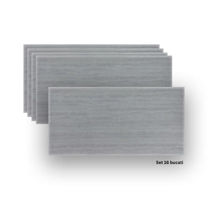 Set 16 panouri decorative din praf de piatra, Naimeed D7315, ignifuge, strat protector ceramic, rezistente la razele UV, 120x60x0.2 cm, cenusiu pal