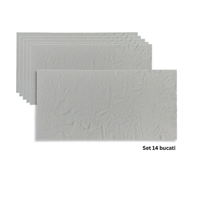 Set 14 panouri decorative din praf de piatra, Naimeed D7316, flexibile, ignifuge, strat protector ceramic, rezistente la razele UV, 120x60x0.2 cm, alb