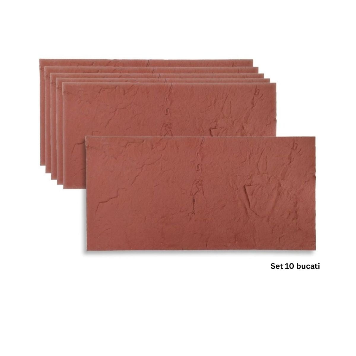 Set 10 panouri decorative din praf de piatra, Naimeed D7318, flexibile, ignifuge, strat protector ceramic, rezistente la razele UV, 120x60x0.2 cm, rosu caramiziu