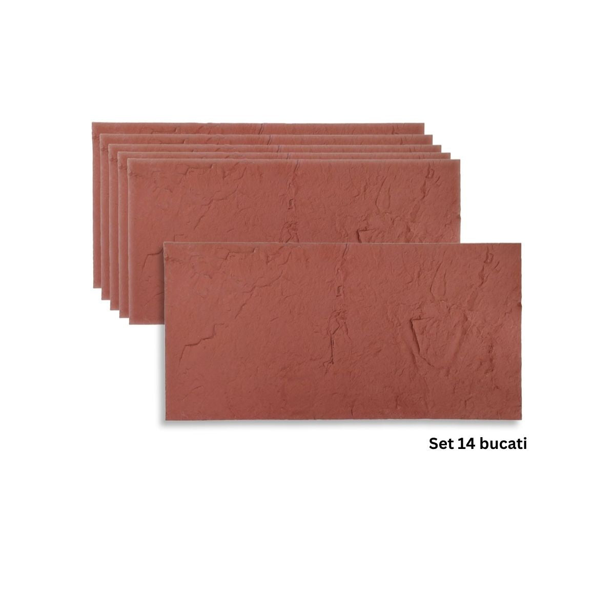 Set 14 panouri decorative din praf de piatra, Naimeed D7318, flexibile, ignifuge, strat protector ceramic, rezistente la razele UV, 120x60x0.2 cm, rosu caramiziu