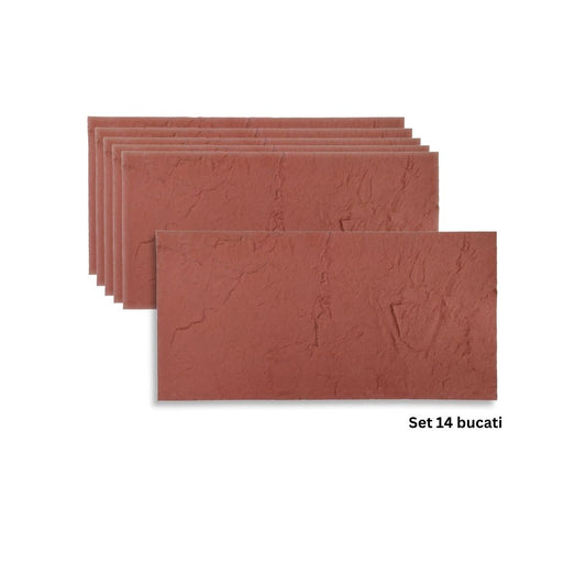 Set 14 panouri decorative din praf de piatra, Naimeed D7318, flexibile, ignifuge, strat protector ceramic, rezistente la razele UV, 120x60x0.2 cm, rosu caramiziu
