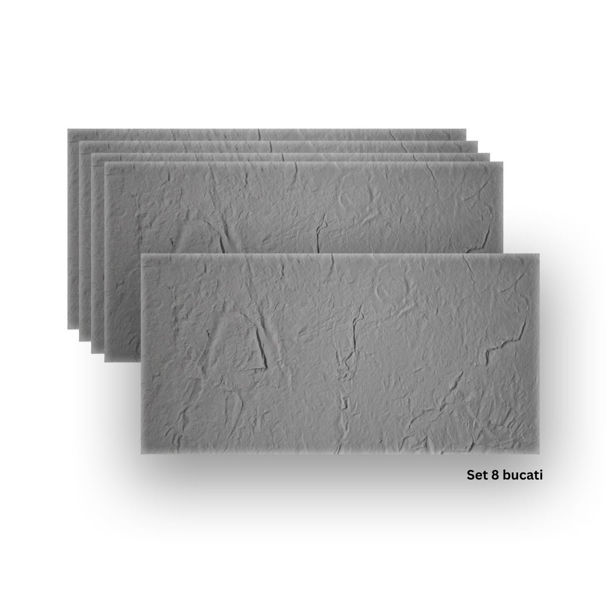 Set 8 panouri decorative din praf de piatra, Naimeed D7319, flexibile, ignifuge, strat protector ceramic, rezistente la razele UV, 120x60x0.2 cm, gri deschis