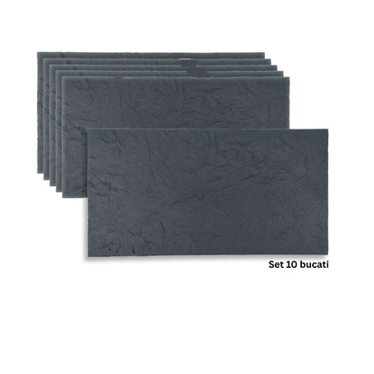 Set 10 panouri decorative din praf de piatra, Naimeed D7320, flexibile, ignifuge, strat protector ceramic, rezistente la razele UV, 120x60x0.2 cm, gri inchis
