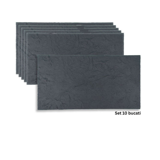 Set 10 panouri decorative din praf de piatra, Naimeed D7320, flexibile, ignifuge, strat protector ceramic, rezistente la razele UV, 120x60x0.2 cm, gri inchis