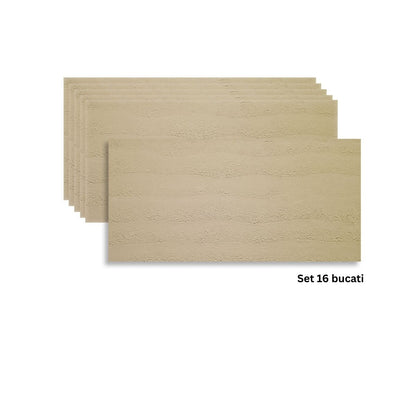Set 16 panouri decorative din praf de piatra, Naimeed D7322, ignifuge, strat protector ceramic, rezistente la razele UV, 120x60x0.2 cm, crem