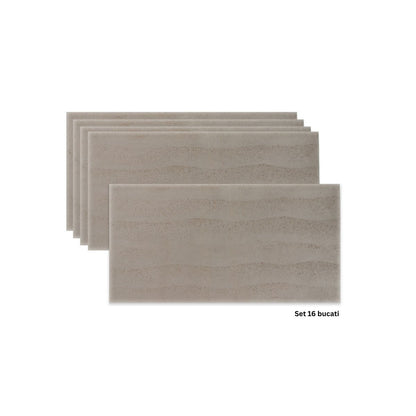 Set 16 panouri decorative din praf de piatra, Naimeed D7325, ignifuge, strat protector ceramic, rezistente la razele UV, 120x60x0.2 cm, maro deschis