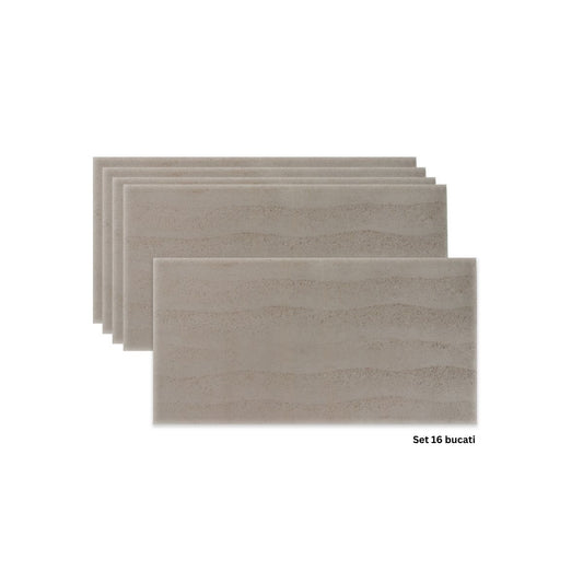Set 16 panouri decorative din praf de piatra, Naimeed D7325, ignifuge, strat protector ceramic, rezistente la razele UV, 120x60x0.2 cm, maro deschis