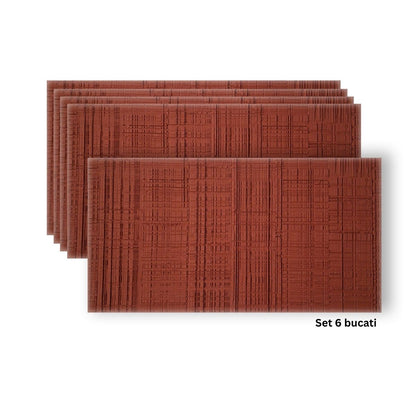 Set 6 panouri decorative din praf de piatra, Naimeed D7328, flexibile, ignifuge, strat protector ceramic, rezistente la razele UV, 120x60x0.2 cm, rosu caramiziu