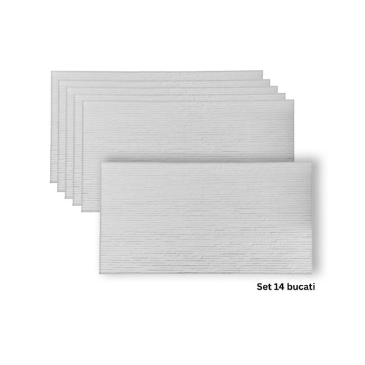 Set 14 panouri decorative din praf de piatra, Naimeed D7331, flexibile, ignifuge, strat protector ceramic, rezistente la razele UV, 120x60x0.2 cm, alb