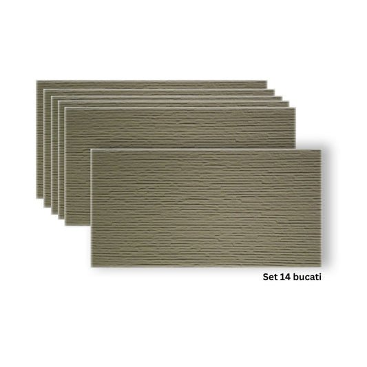Set 14 panouri decorative din praf de piatra, Naimeed D7332, flexibile, ignifuge, strat protector ceramic, rezistente la razele UV, 120x60x0.2 cm, bej masliniu