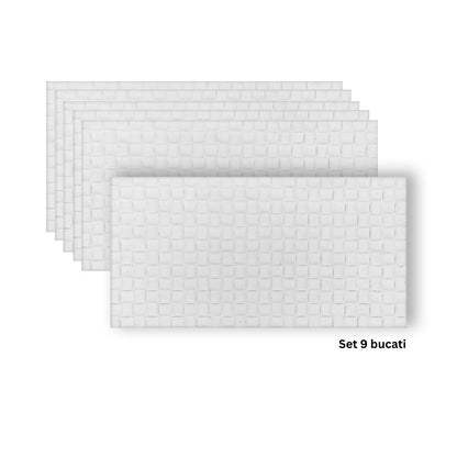 Set 9 panouri decorative din praf de piatra, Naimeed D7339, flexibile, ignifuge, strat protector ceramic, rezistente la razele UV, 120x60x0.2 cm, alb