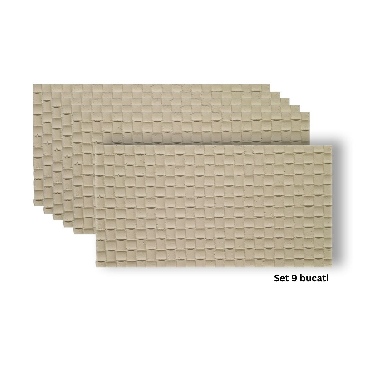 Set 9 panouri decorative din praf de piatra, Naimeed D7340, flexibile, ignifuge, strat protector ceramic, rezistente la razele UV, 120x60x0.2 cm, bej galbui