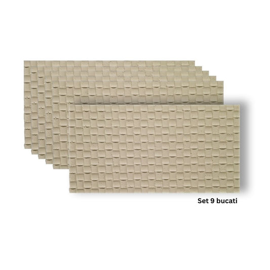 Set 9 panouri decorative din praf de piatra, Naimeed D7340, flexibile, ignifuge, strat protector ceramic, rezistente la razele UV, 120x60x0.2 cm, bej galbui
