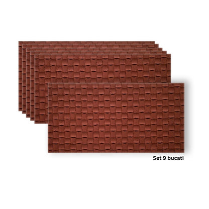 Set 9 panouri decorative din praf de piatra, Naimeed D7342, flexibile, ignifuge, strat protector ceramic, rezistente la razele UV, 120x60x0.2 cm, rosu caramiziu
