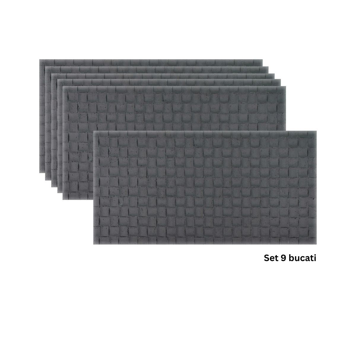 Set 9 panouri decorative din praf de piatra, Naimeed D7343, flexibile, ignifuge, strat protector ceramic, rezistente la razele UV, 120x60x0.2 cm, gri inchis