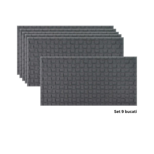 Set 9 panouri decorative din praf de piatra, Naimeed D7343, flexibile, ignifuge, strat protector ceramic, rezistente la razele UV, 120x60x0.2 cm, gri inchis
