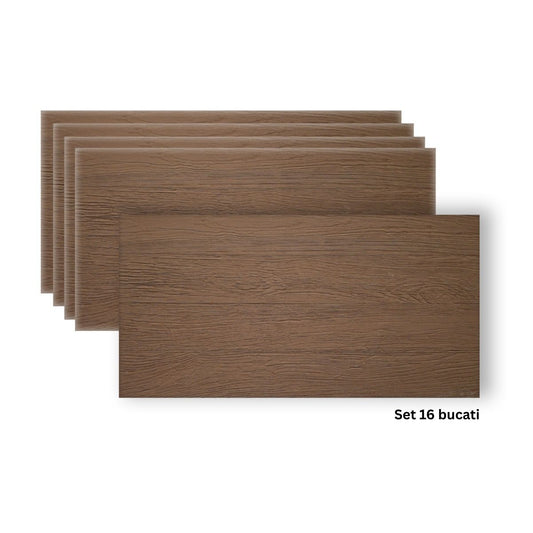 Set 16 panouri decorative din praf de piatra, Naimeed D7347, flexibile, ignifuge, strat protector ceramic, rezistente la razele UV, 120x60x0.2 cm, maro