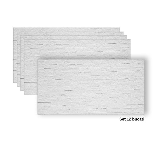 Set 12 panouri decorative din praf de piatra, Naimeed D7350, flexibile, ignifuge, strat protector ceramic, rezistente la razele UV, 120x60x0.2 cm, alb