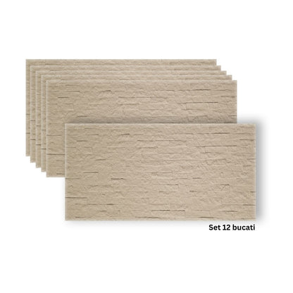 Set 12 panouri decorative din praf de piatra, Naimeed D7351, flexibile, ignifuge, strat protector ceramic, rezistente la razele UV, 120x60x0.2 cm, bej vanilie