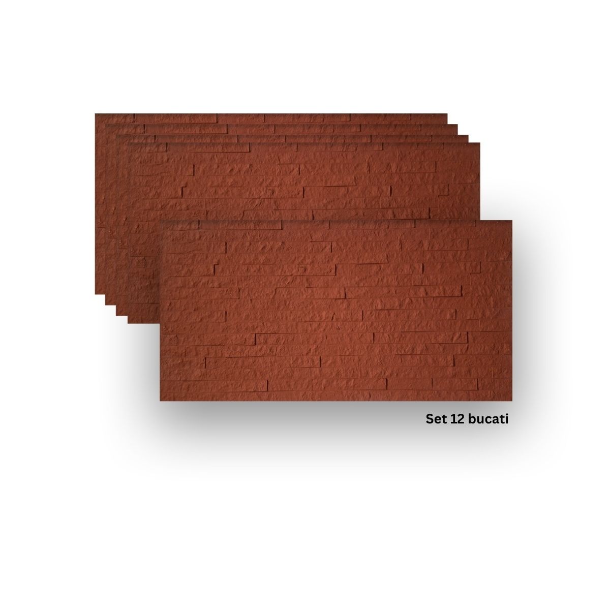 Set 12 panouri decorative din praf de piatra, Naimeed D7352, flexibile, ignifuge, strat protector ceramic, rezistente la razele UV, 120x60x0.2 cm, rosu caramiziu
