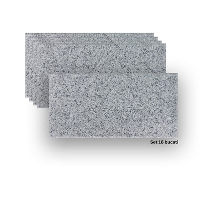 Set 16 panouri decorative din praf de piatra, Naimeed D7353, ignifuge, strat protector ceramic, rezistente la razele UV, 120x60x0.2 cm, gri granit