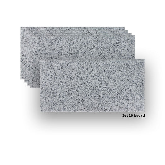 Set 16 panouri decorative din praf de piatra, Naimeed D7353, ignifuge, strat protector ceramic, rezistente la razele UV, 120x60x0.2 cm, gri granit