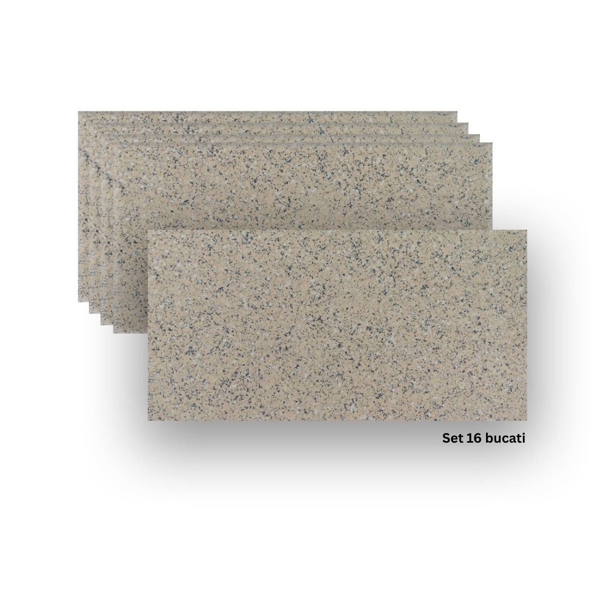 Set 16 panouri decorative din praf de piatra, Naimeed D7354, ignifuge, strat protector ceramic, rezistente la razele UV, 120x60x0.2 cm, granit nisipiu