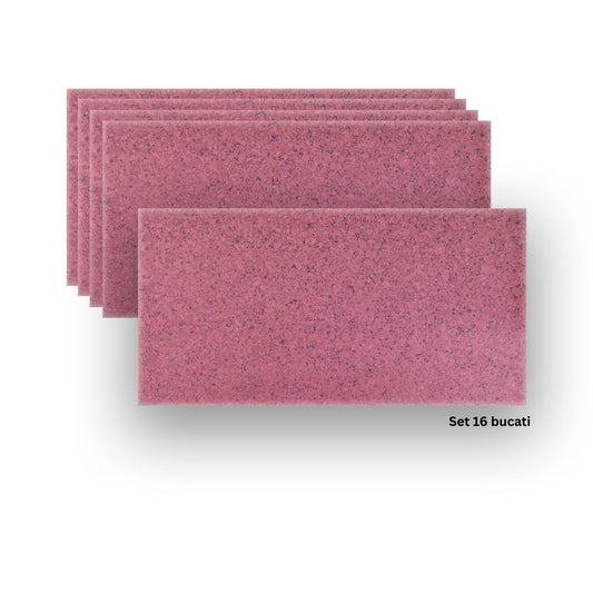 Set 16 panouri decorative din praf de piatra, Naimeed D7355, ignifuge, strat protector ceramic, rezistente la razele UV, 120x60x0.2 cm, granit roscat