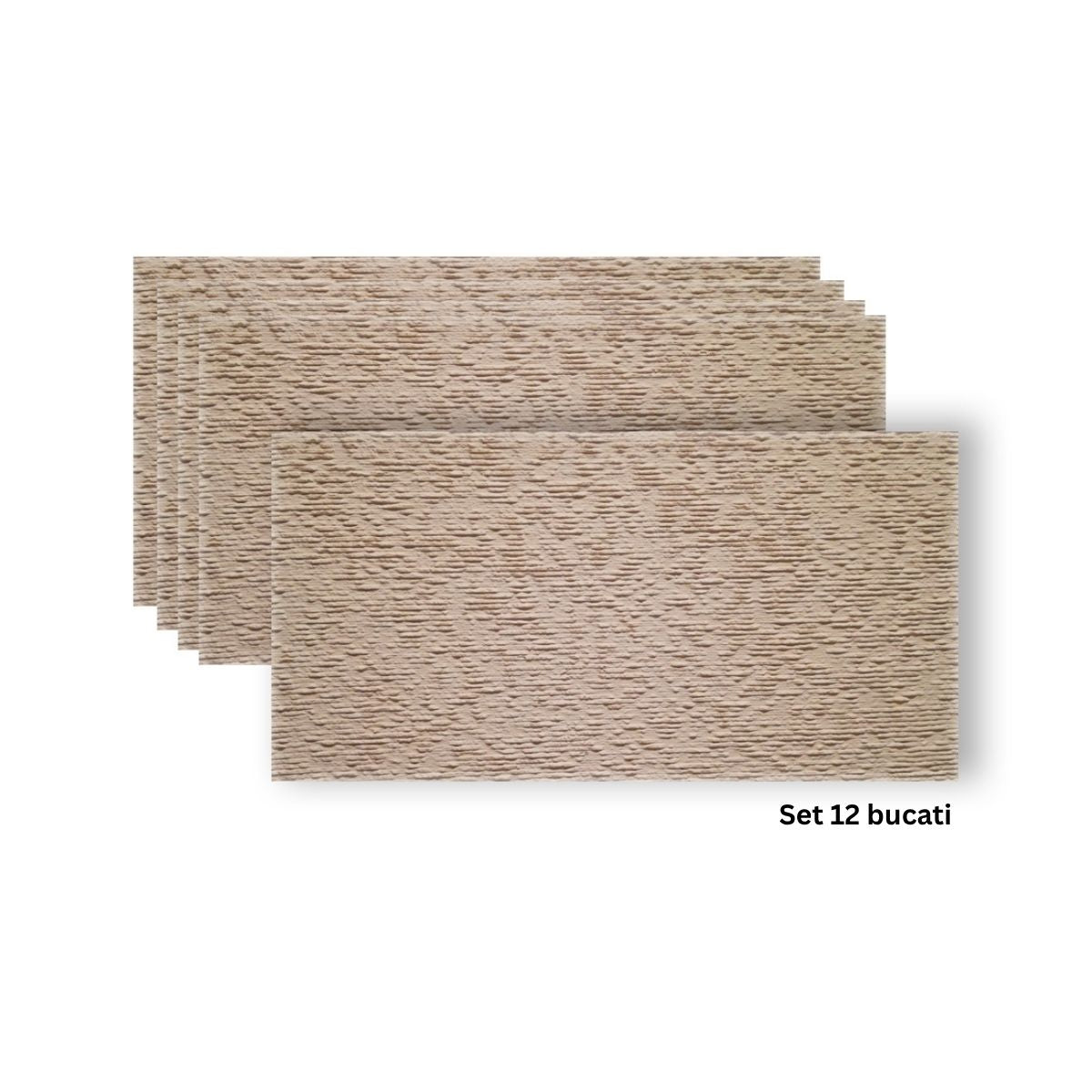 Set 12 panouri decorative din praf de piatra, Naimeed D7357, flexibile, ignifuge, strat protector ceramic, rezistente la razele UV, 120x60x0.2 cm, bej piersica