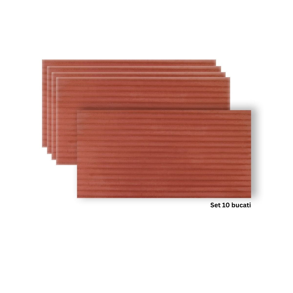 Set 10 panouri decorative din praf de piatra, Naimeed D7361, flexibile, ignifuge, strat protector ceramic, rezistente la razele UV, 120x60x0.2 cm, rosu caramiziu