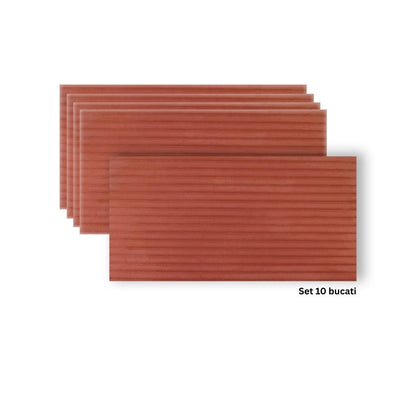 Set 10 panouri decorative din praf de piatra, Naimeed D7361, flexibile, ignifuge, strat protector ceramic, rezistente la razele UV, 120x60x0.2 cm, rosu caramiziu