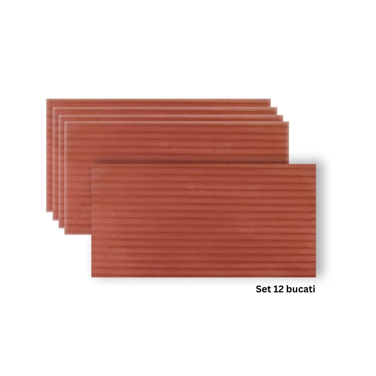 Set 12 panouri decorative din praf de piatra, Naimeed D7361, flexibile, ignifuge, strat protector ceramic, rezistente la razele UV, 120x60x0.2 cm, rosu caramiziu