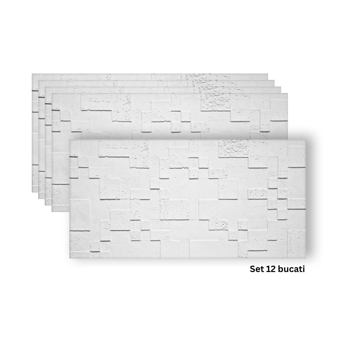 Set 12 panouri decorative din praf de piatra, Naimeed D7362, flexibile, ignifuge, strat protector ceramic, rezistente la razele UV, 120x60x0.2 cm, alb