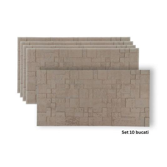 Set 10 panouri decorative din praf de piatra, Naimeed D7364, flexibile, ignifuge, strat protector ceramic, rezistente la razele UV, 120x60x0.2 cm, maro deschis