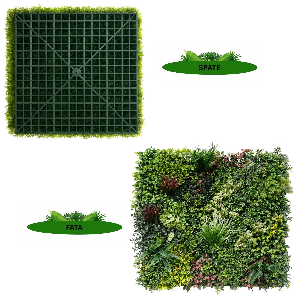 Panou din plante artificiale,cu frunze, Naimeed D7432, Multicolor, 100x100 cm