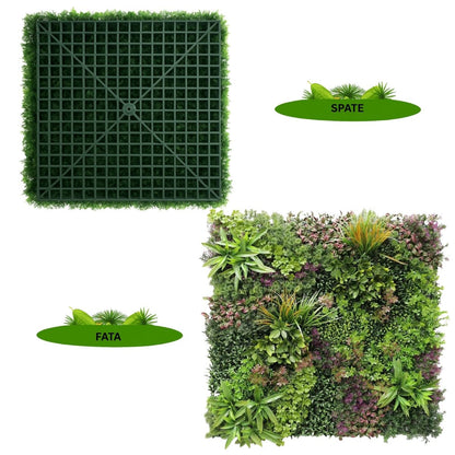 Panou din plante artificiale,cu frunze, Naimeed D7437, Multicolor, 100x100 cm