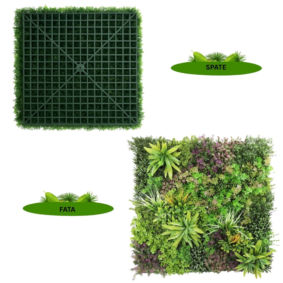 Panou din plante artificiale,cu frunze, Naimeed D7439, Multicolor, 100x100 cm