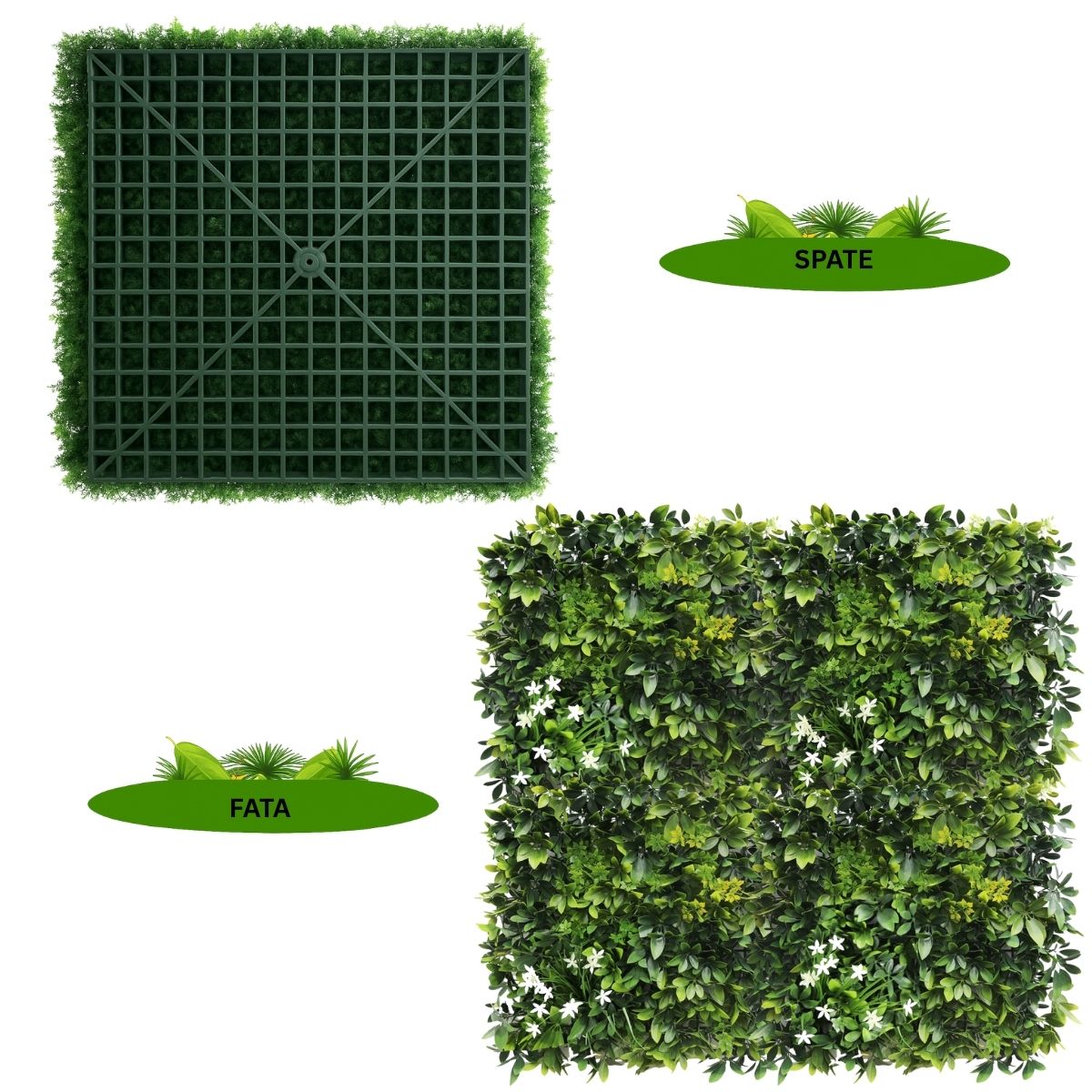 Panou din plante artificiale,cu frunze, Naimeed D7440, Verde, 100x100 cm