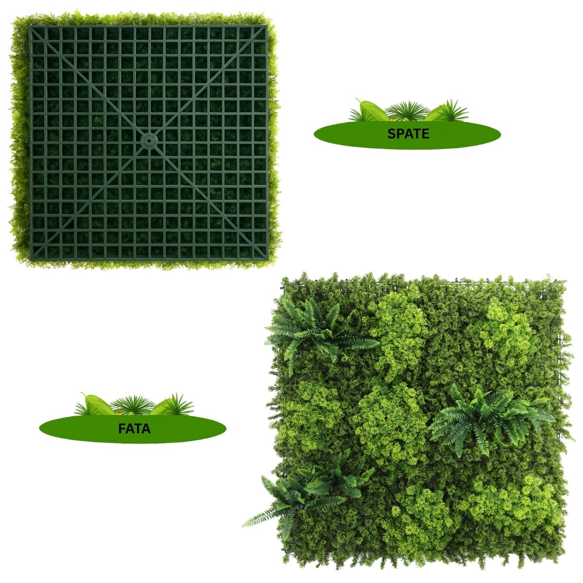Panou din plante artificiale,cu frunze, Naimeed D7442, Verde, 100x100 cm