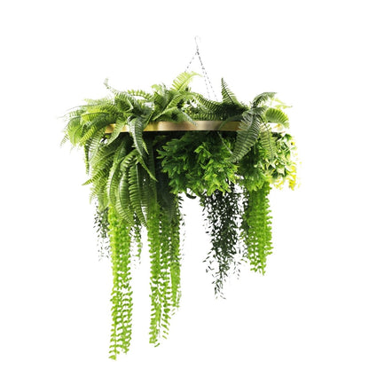 Aranjament Suspendat cu Plante Artificiale pe Disc Decorativ Auriu, Naimeed D7444, diametru 80 cm