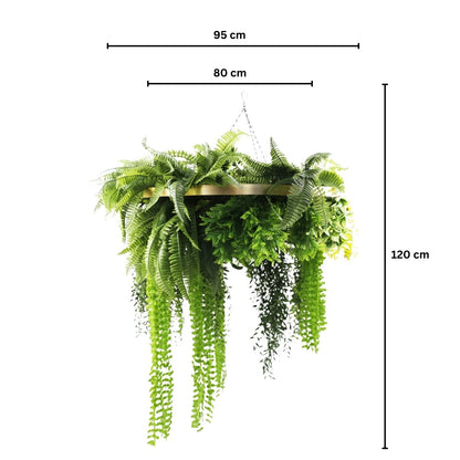 Aranjament Suspendat cu Plante Artificiale pe Disc Decorativ Auriu, Naimeed D7444, diametru 80 cm