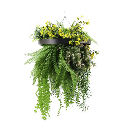 Aranjament Suspendat cu Plante Artificiale pe Disc Decorativ Negru, Naimeed D7445, diametru 40 cm