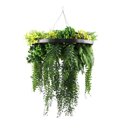 Aranjament Suspendat cu Plante Artificiale pe Disc Decorativ Negru, Naimeed D7446, diametru 60 cm