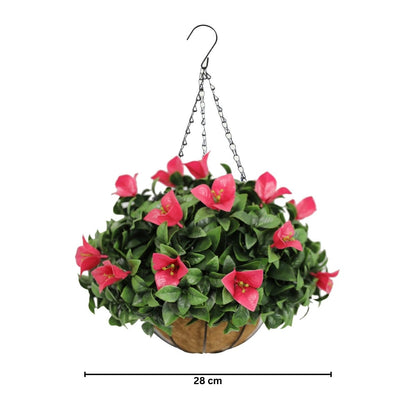 Planta artificiala suspendata, cu ghiveci din fibra de cocos, Naimeed D7448, diametru 28cm, roz