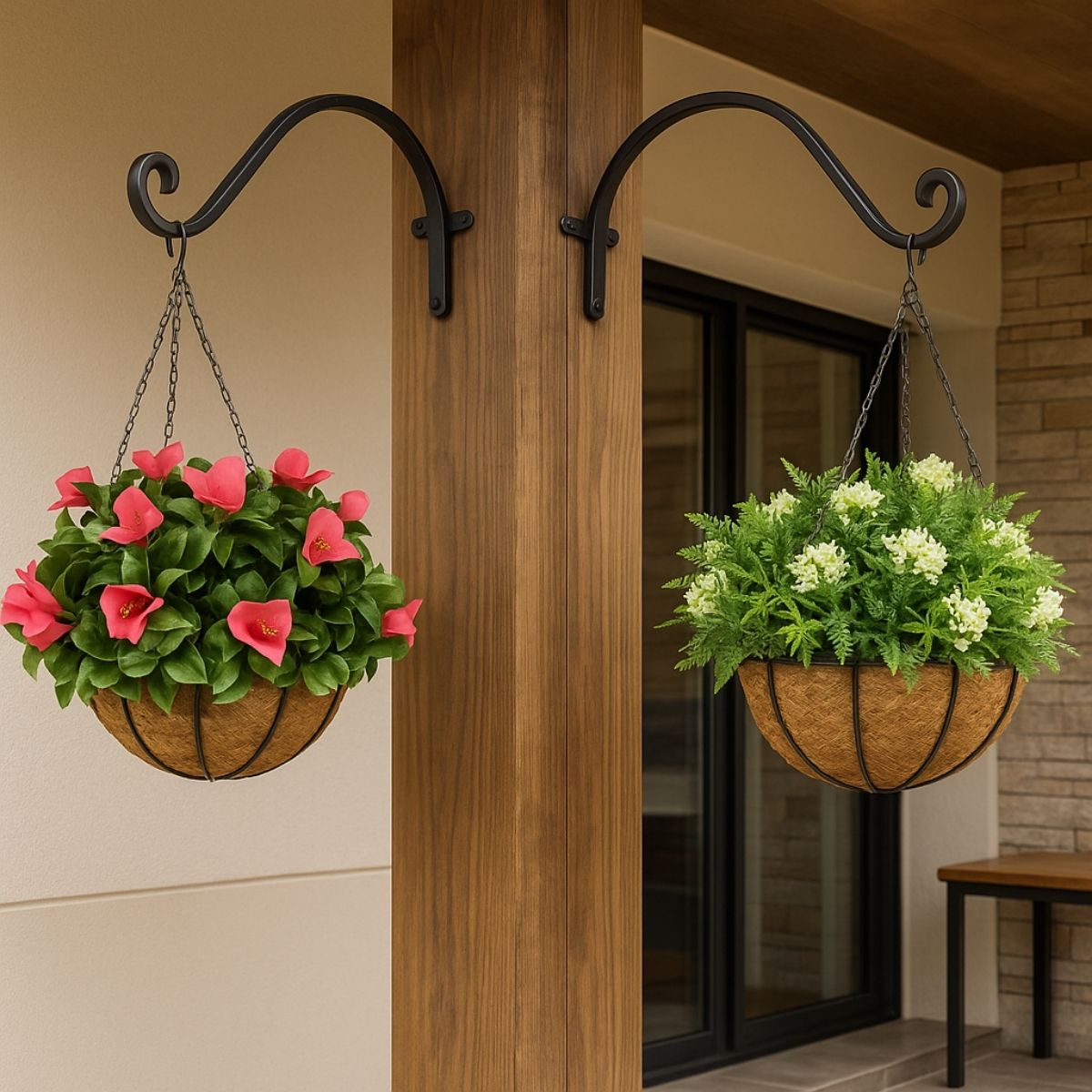 Planta artificiala suspendata, cu ghiveci din fibra de cocos, Naimeed D7450, diametru 28cm, Multicolor