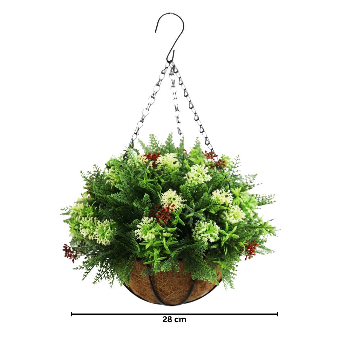 Planta artificiala suspendata, cu ghiveci din fibra de cocos, Naimeed D7450, diametru 28cm, Multicolor