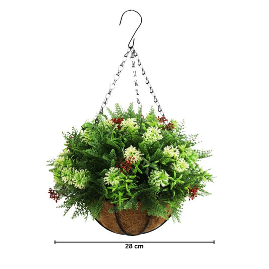 Planta artificiala suspendata, cu ghiveci din fibra de cocos, Naimeed D7450, diametru 28cm, Multicolor
