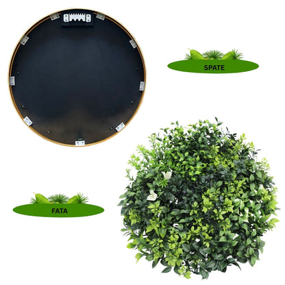 Aranjament decorativ, de perete, cu ramă din aluminiu și plante artificiale Naimeed D7451, diametru 50 cm