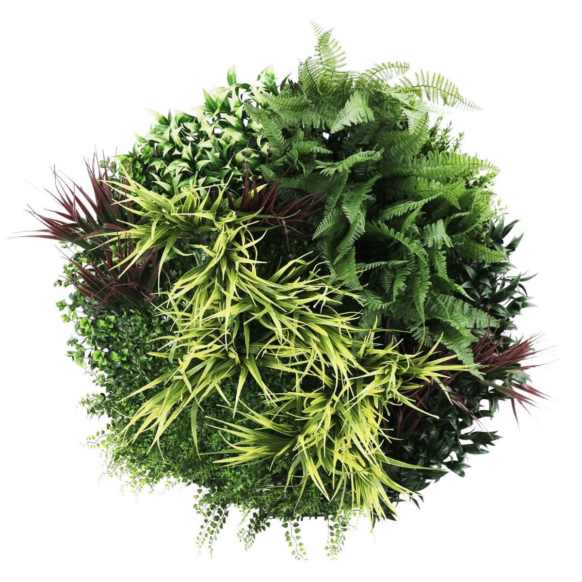 Aranjament decorativ, de perete, cu ramă din aluminiu și plante artificiale Naimeed D7452, diametru 80 cm