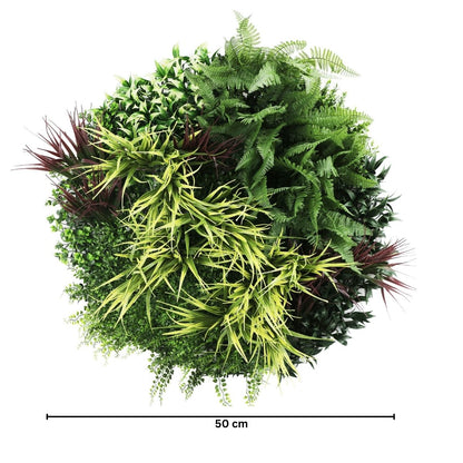 Aranjament decorativ, de perete, cu ramă din aluminiu și plante artificiale Naimeed D7452, diametru 80 cm